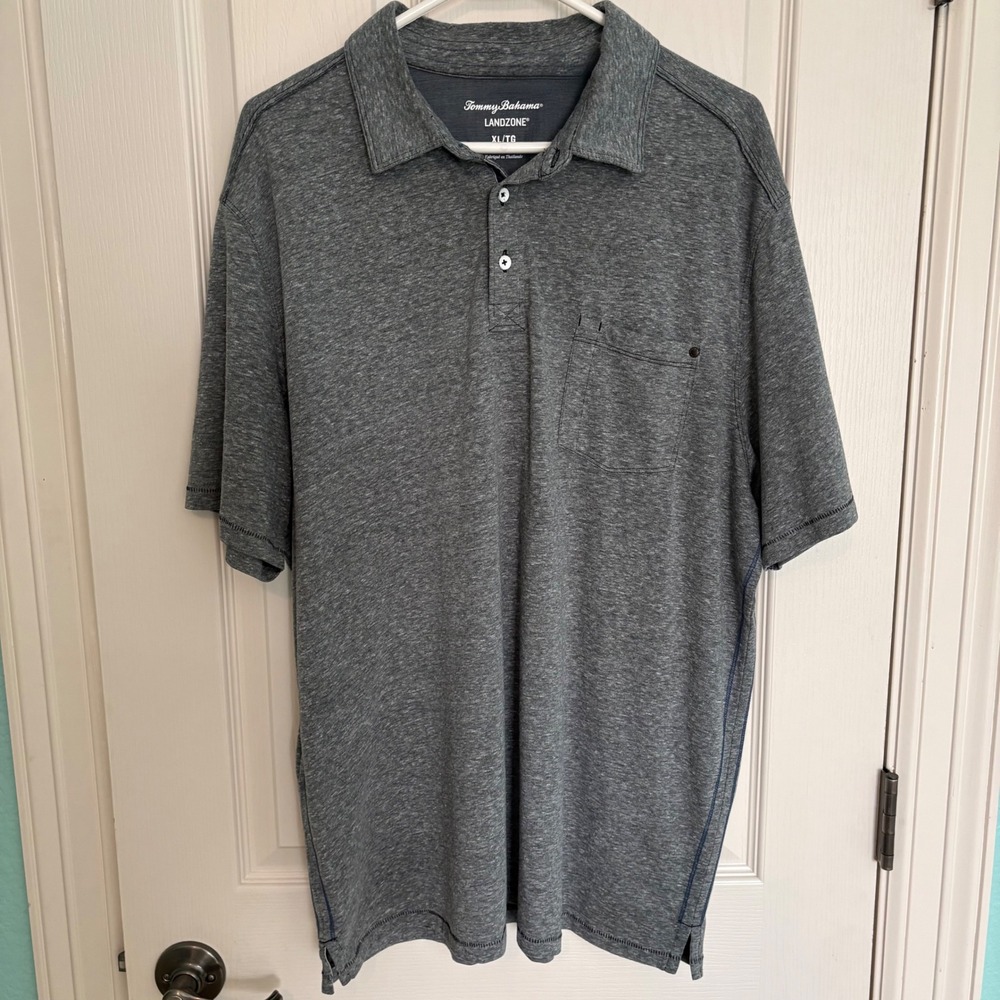 Tommy Bahama Landzone Polo Mens XL Gray Excellent Space Dye Short Sleeve T221207
